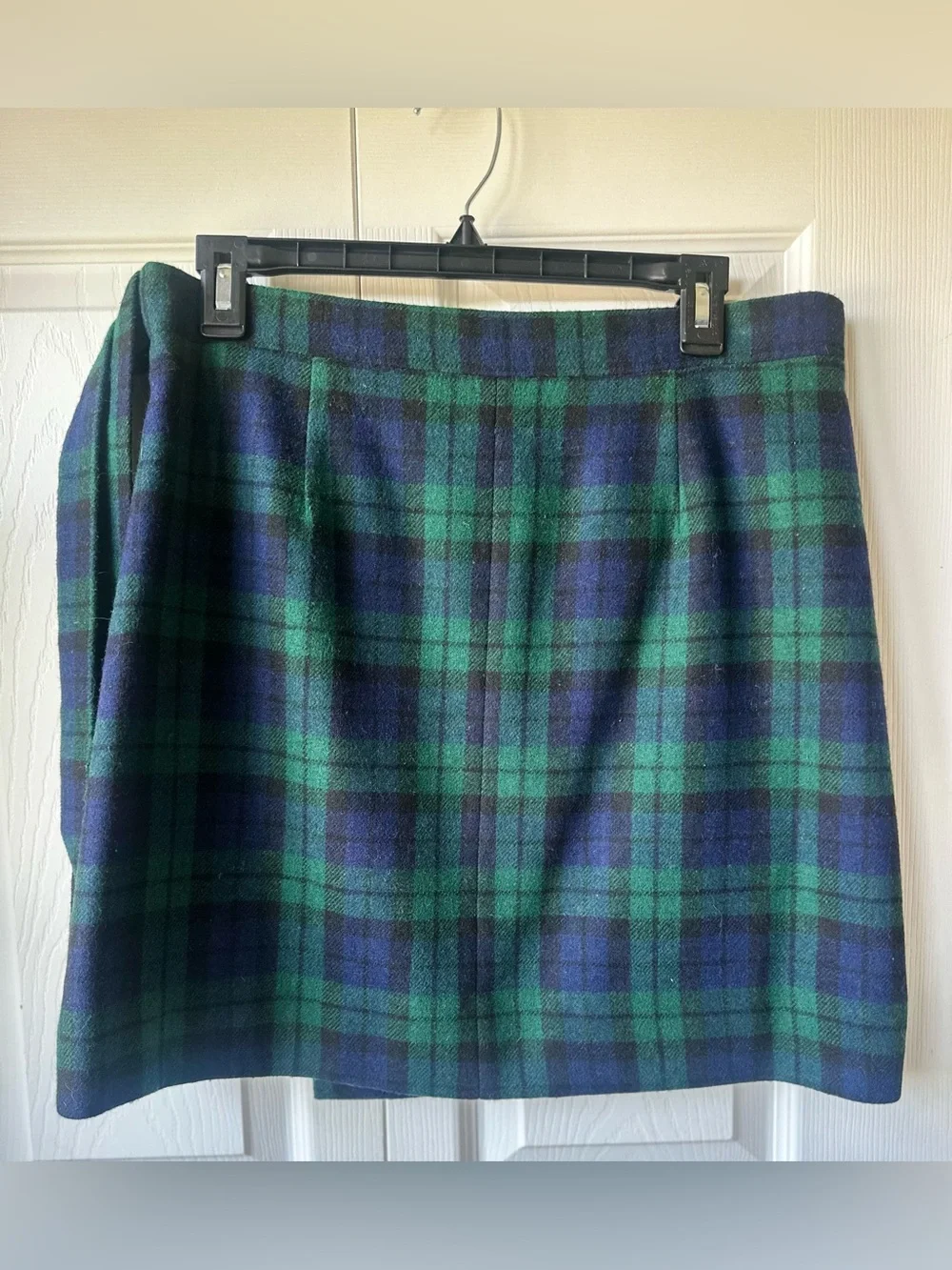 J Crew Plaid Tartan Wrap Mini Skirt Size 6 Green Blue Lined Preppy Academia
